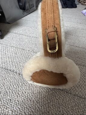 UGG Chestnut and Cream Shearling Earmuffs with Gold Buckle